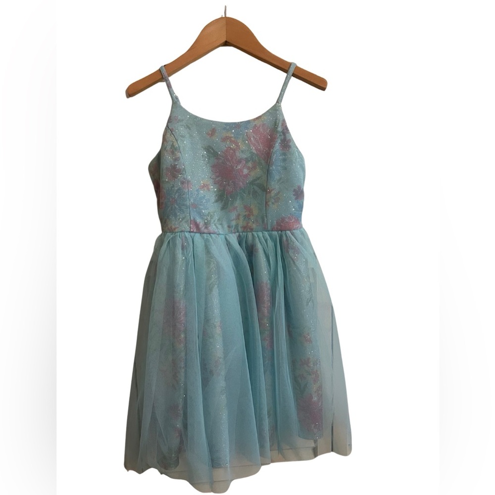 Zenzi formal blue sparkly flower dress with layers